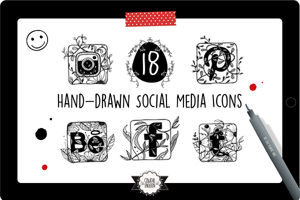 Hand Drawn Social Media Icons | Custom-Designed Web Elements ~ Creative