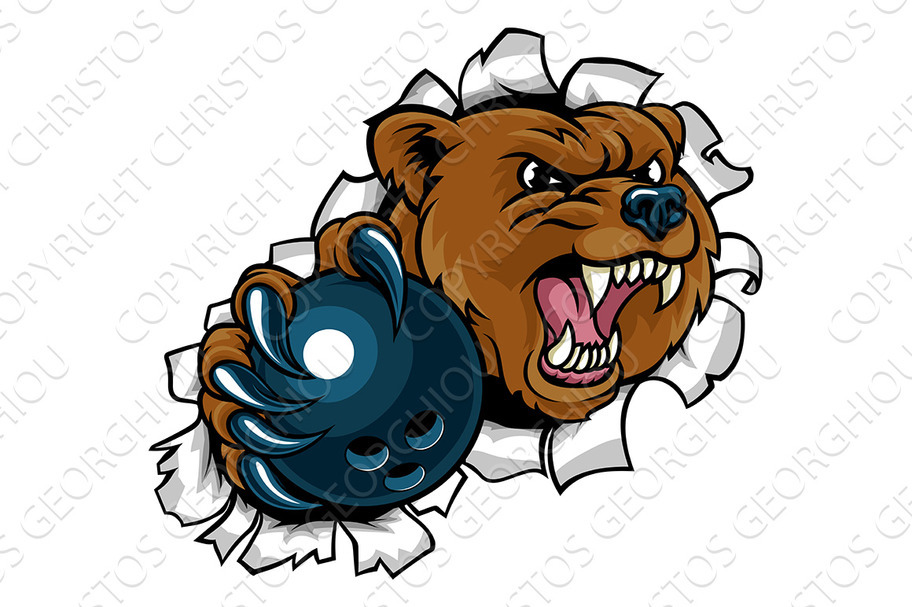 Bear Holding Bowling Ball Breaking Graphics Creative Market