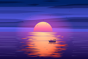 Download Fishing boat sunset vector | Pre-Designed Illustrator ...