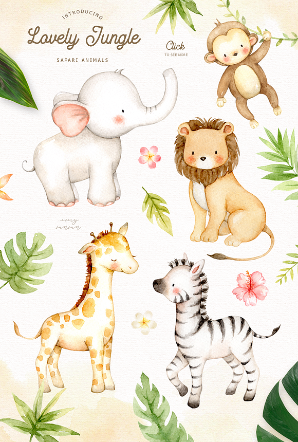 lovely jungle safari animals clipart pre designed photoshop graphics creative market