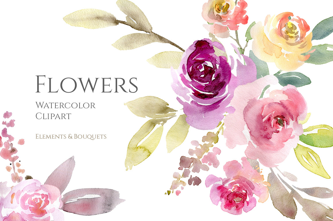 Watercolor Flowers, Bouquets PNG | Pre-Designed Photoshop Graphics