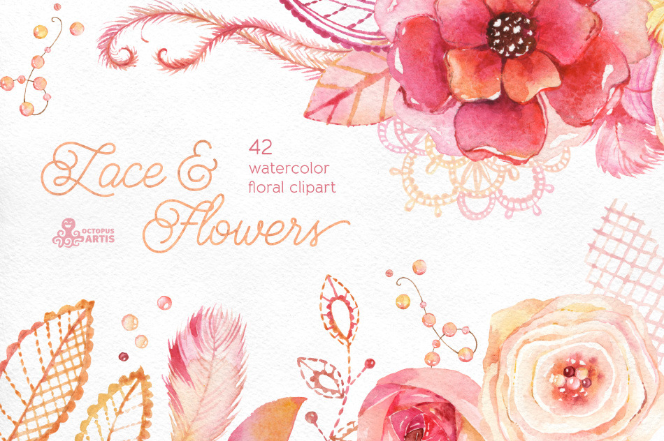 Lace & Flowers. Floral clipart | Pre-Designed Photoshop Graphics