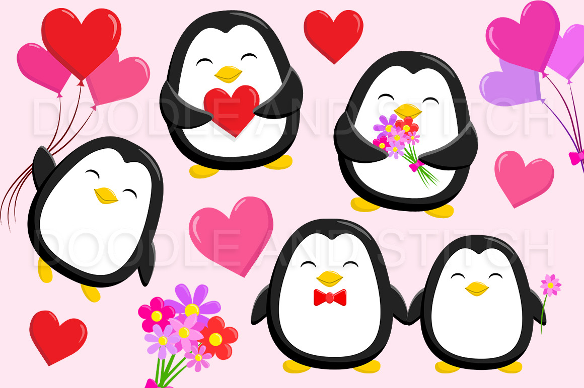 Valentines Penguin Clipart Designs | Pre-Designed Photoshop Graphics