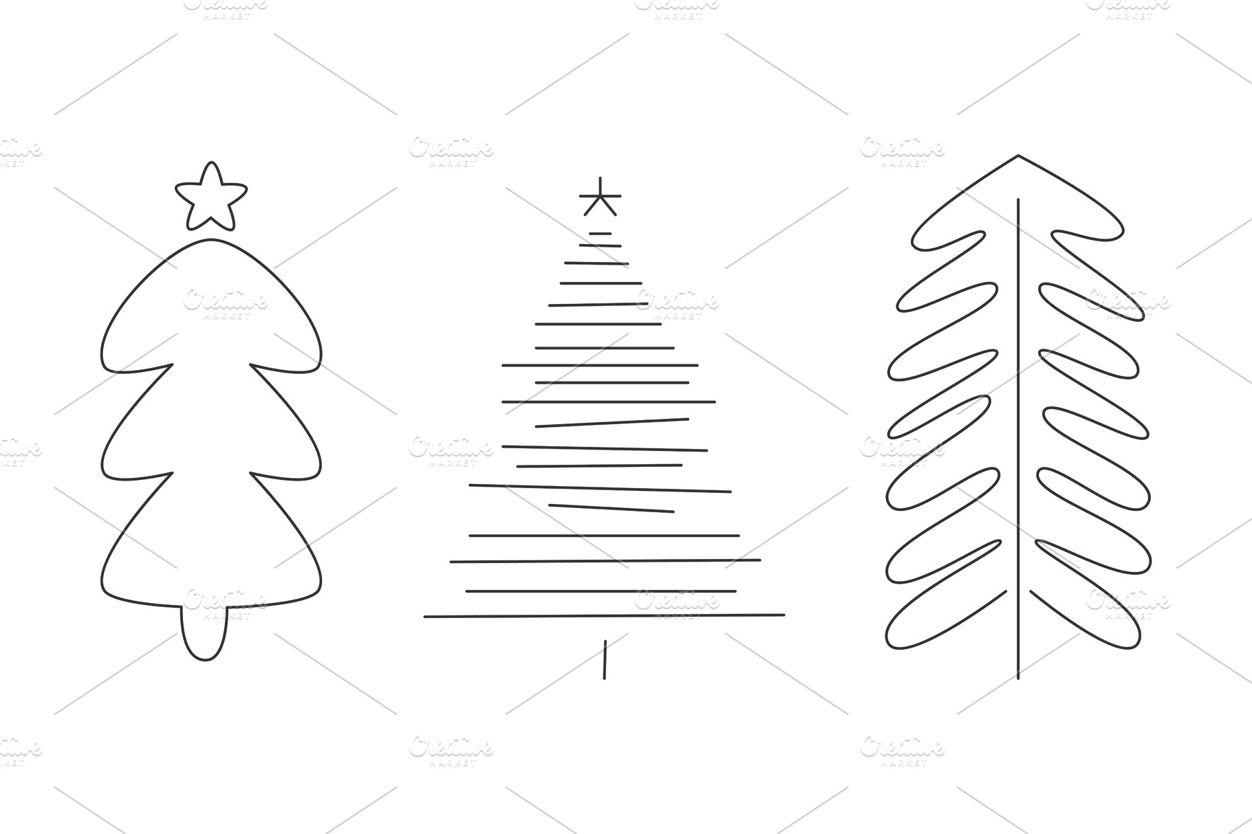 Christmas trees set, hand drawn | Vector Graphics ~ Creative Market