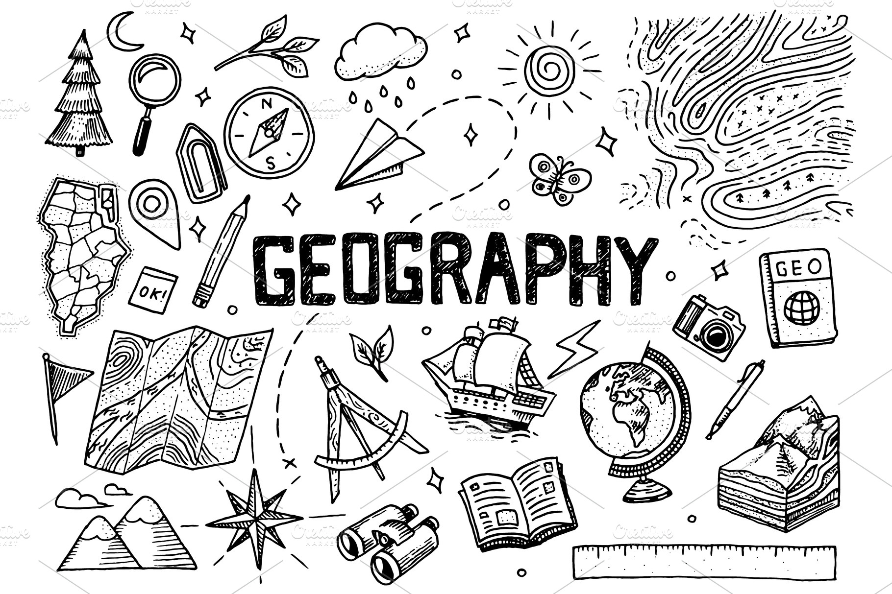 Set of geography symbols PreDesigned Vector Graphics Creative Market