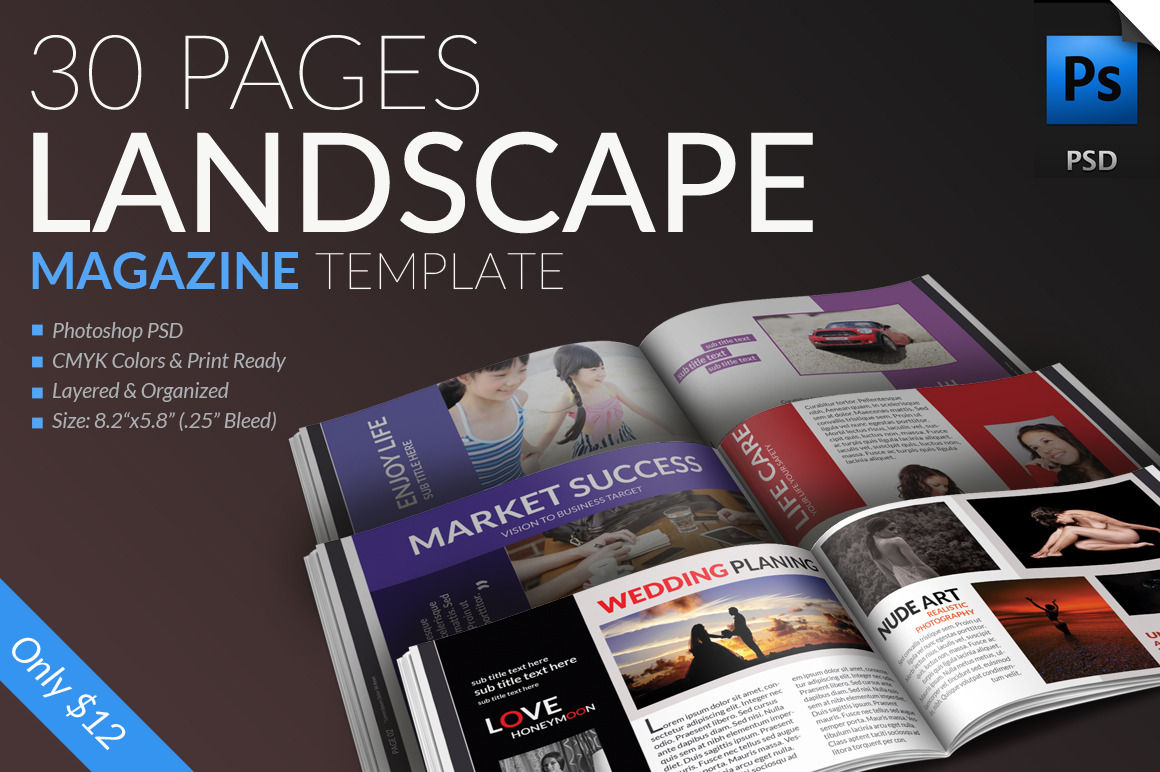 Landscape Magazine Template-30Pages | Photoshop Templates ~ Creative Market