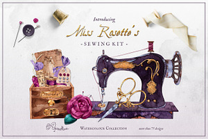 Watercolor vintage sewing kit.  Illustrations ~ Creative Market