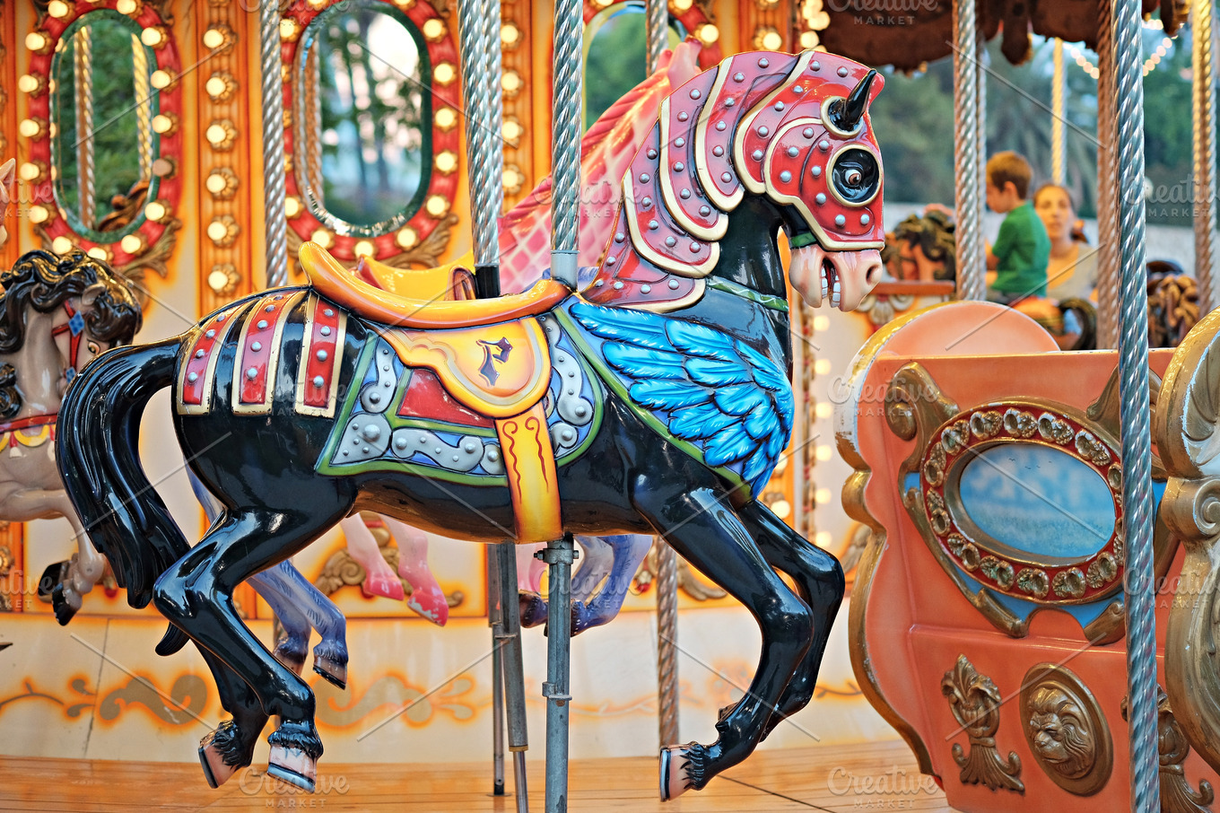 Carousel horses containing carousel, horses, and round | High-Quality