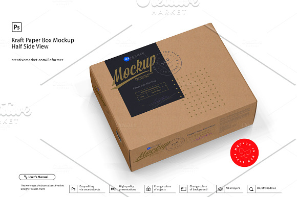 Download Kraft Paper Box Mockup Half Side Vie Creative Photoshop Templates Creative Market