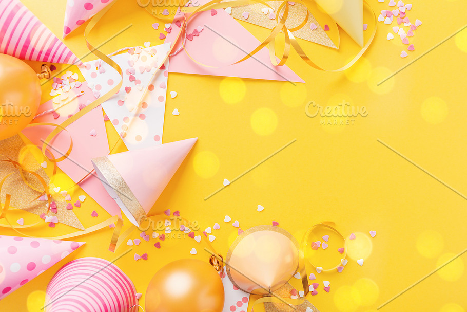 Birthday party background on yellow featuring birthday, background, and  party | Holiday Stock Photos ~ Creative Market