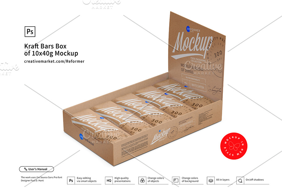 Download Kraft Bars And Box Of 10x40g Mockup Creative Photoshop Templates Creative Market