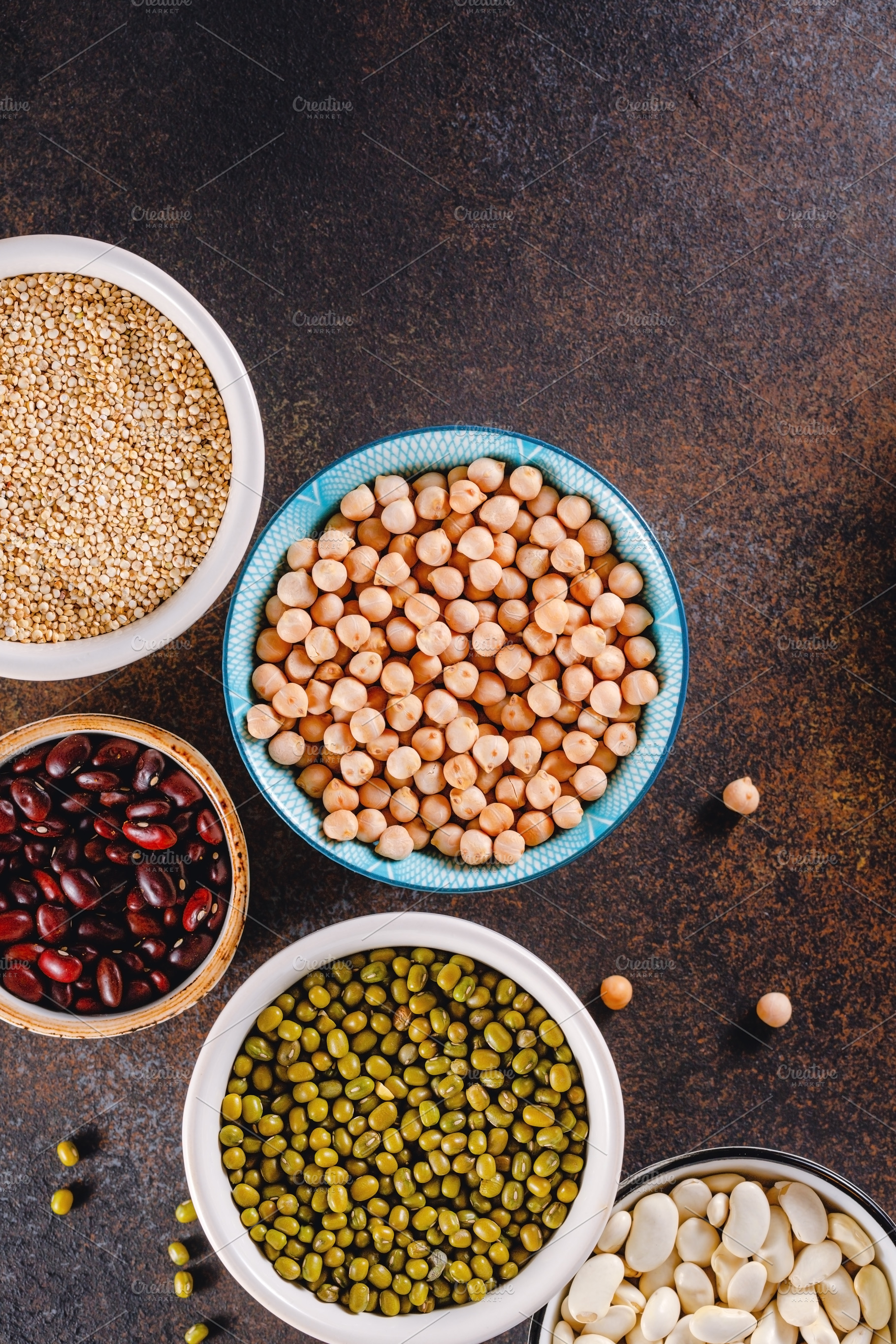 Bowls with various grains stock photo containing bean and bowls | Food ...