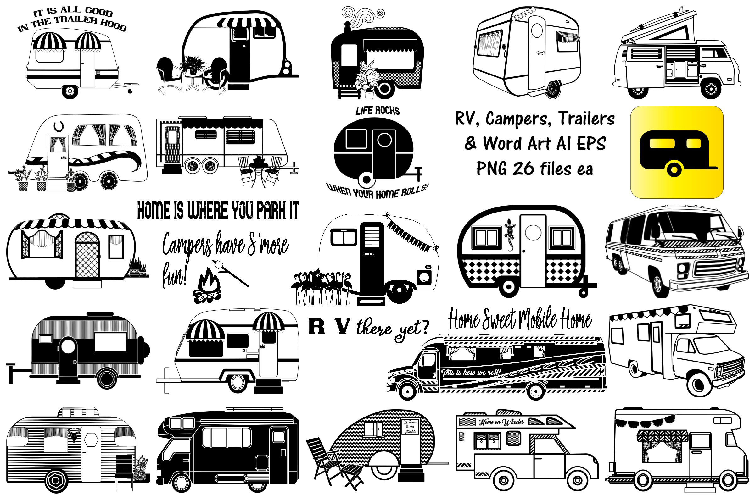 RV Campers Trailers AI EPS PNG | Pre-Designed Photoshop Graphics