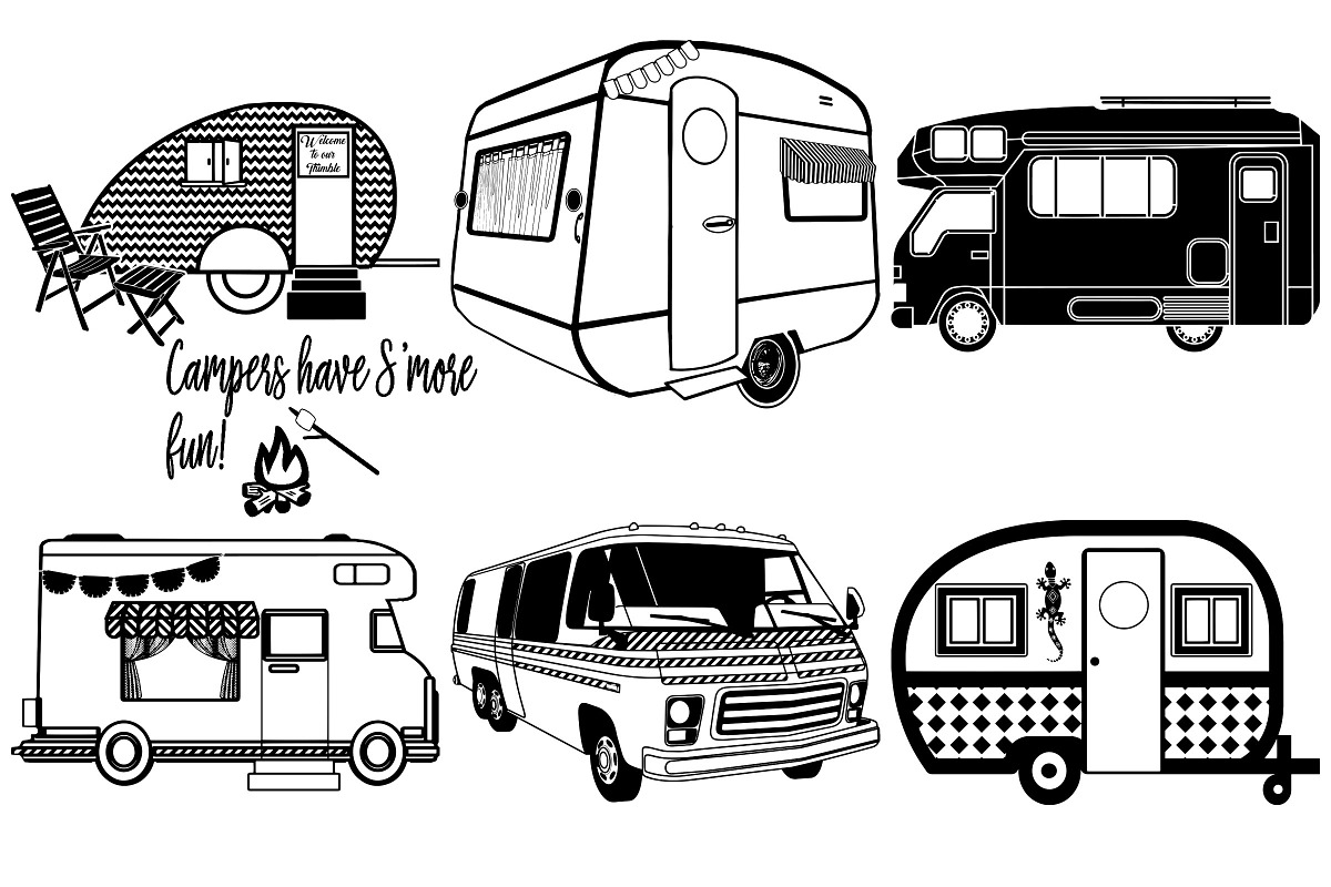 RV Campers Trailers AI EPS PNG | Pre-Designed Photoshop Graphics