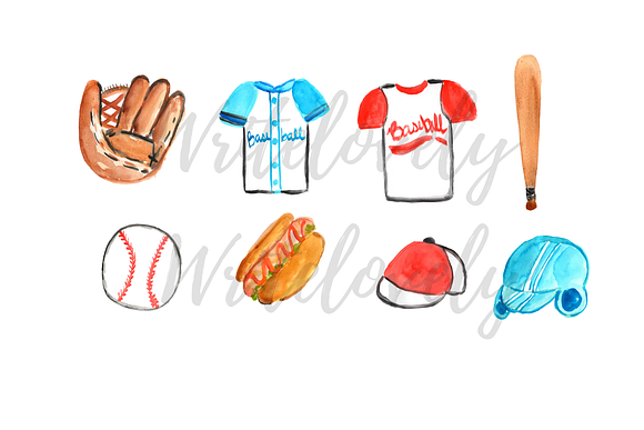 Watercolor Baseball Clipart, Sports Clipart