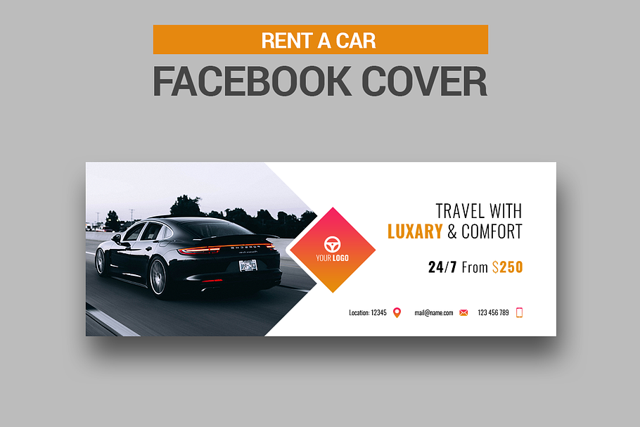 Download Rent A Car Facebook Cover Creative Photoshop Templates Creative Market PSD Mockup Templates