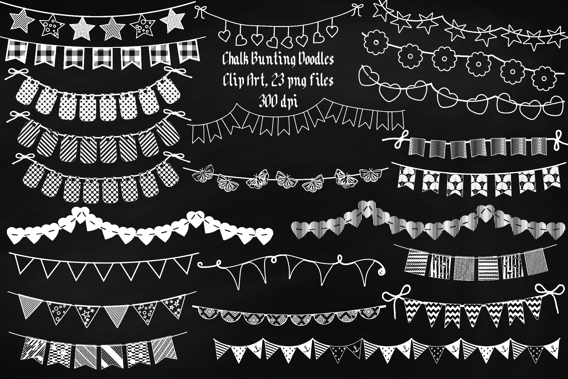 Chalk Bunting Doodles Clip Art PreDesigned Graphics