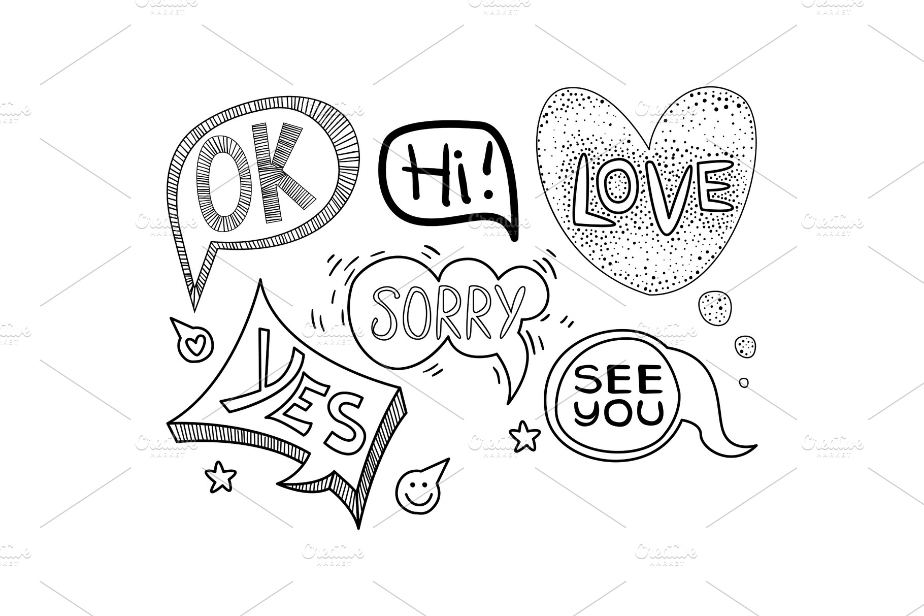 Vector set of hand drawn speech | Pre-Designed Vector Graphics