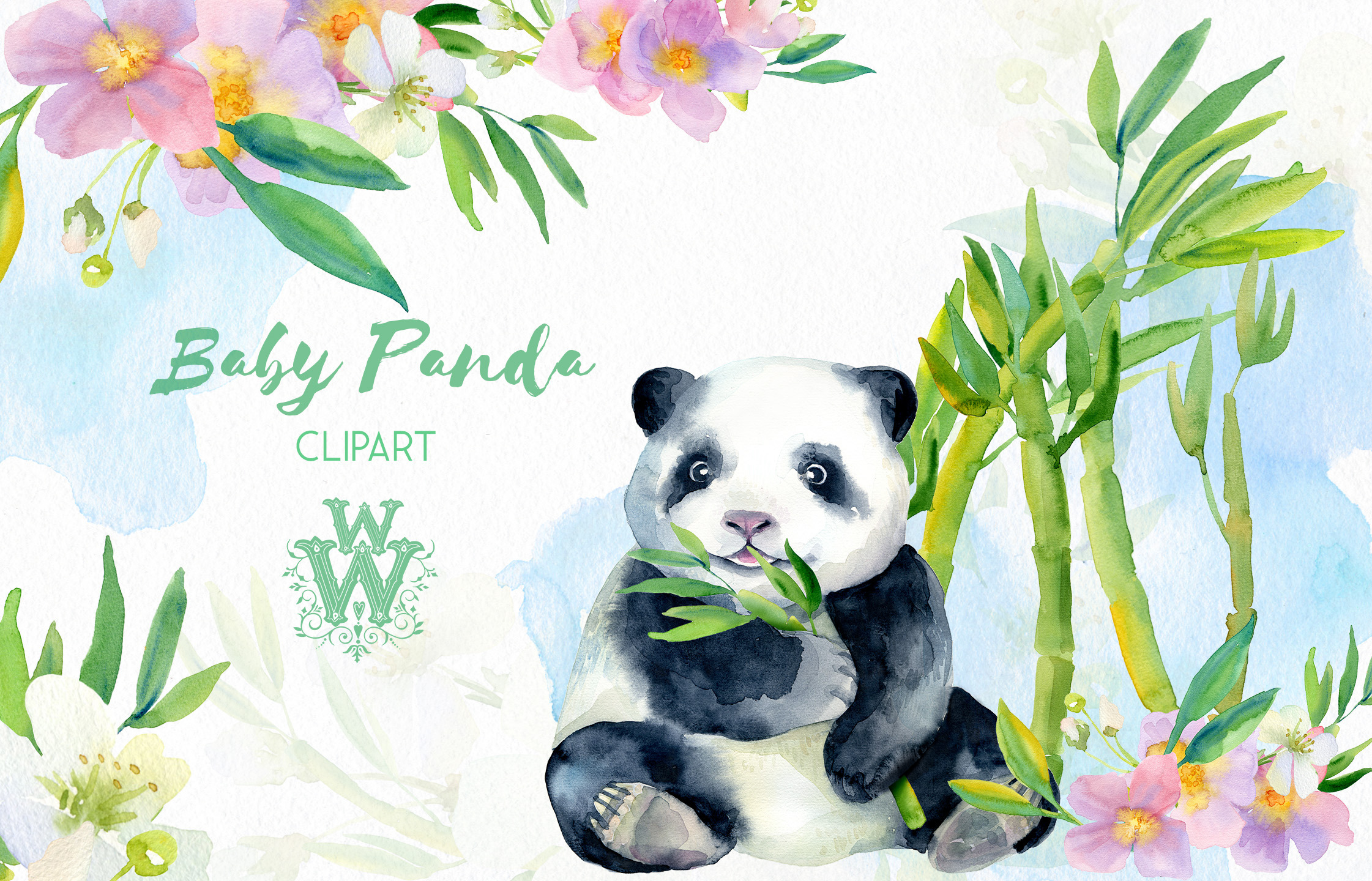 Watercolor Baby Panda Clipart Pre Designed Photoshop Graphics Creative Market