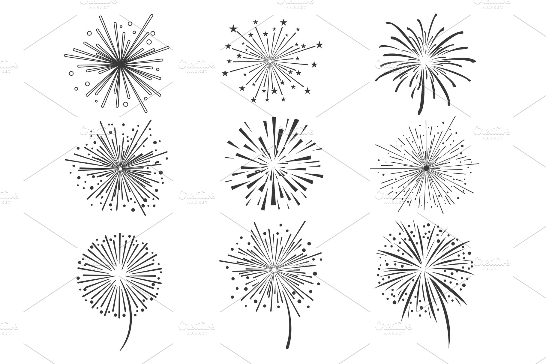 Brightly celebration fireworks set | Graphic Objects ~ Creative Market