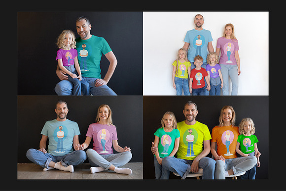 Download Happy Family T Shirt Mock Up Set Creative Photoshop Templates Creative Market