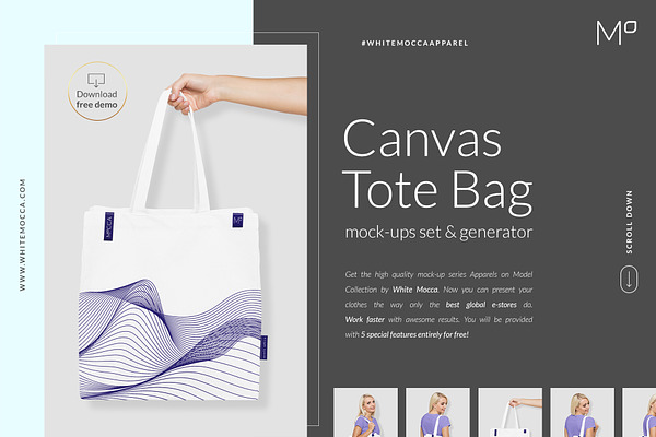 Canvas Tote Bag Mock Ups Set DEMO | Book & Magazine Mockups ~ Creative