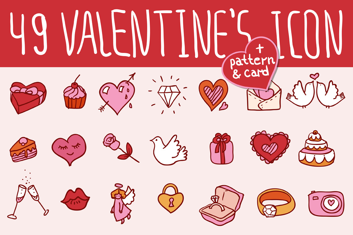 49 Valentines Doodles Icon Set Icons ~ Creative Market 9285