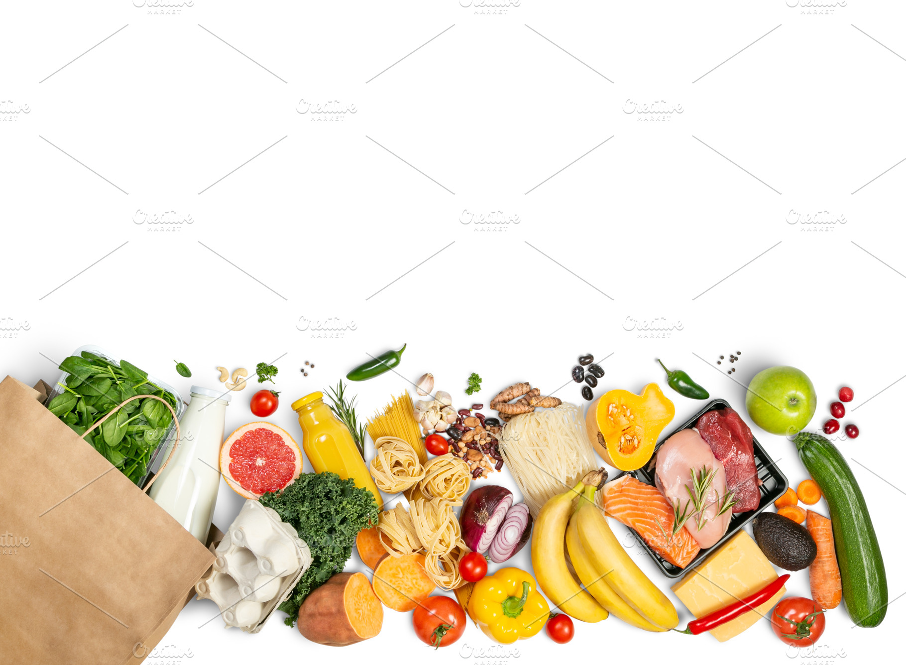 Grocery shopping concept foods featuring grocery, food, and bag | High-Quality Food Images