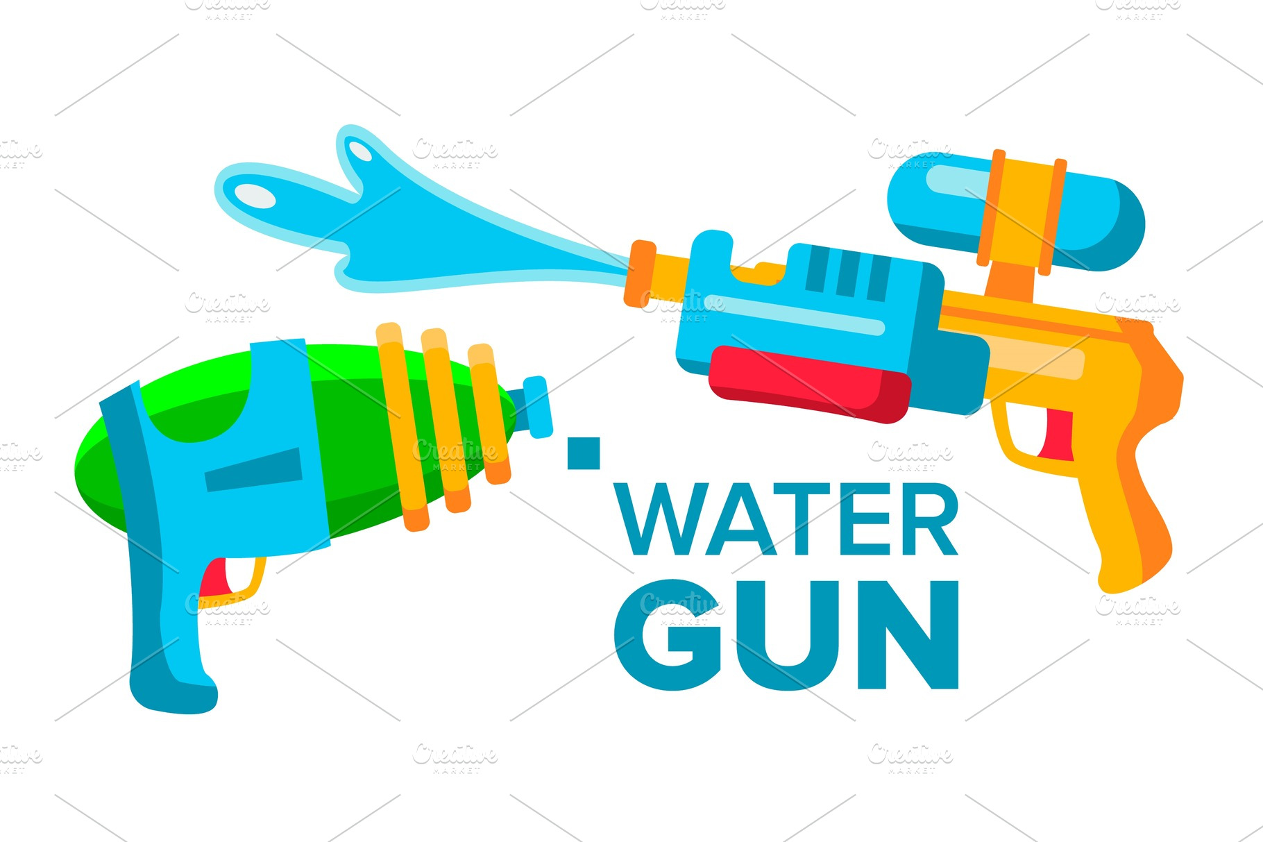 Water Gun Set Vector. Isolated Flat Vector Graphics Creative Market