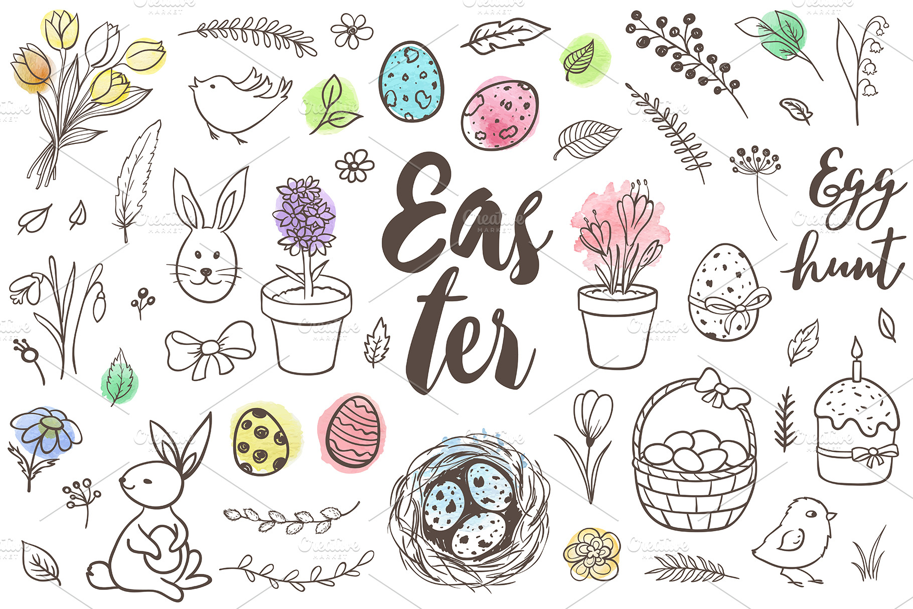 Spring and Easter Doodle Design Kit PreDesigned Illustrator Graphics