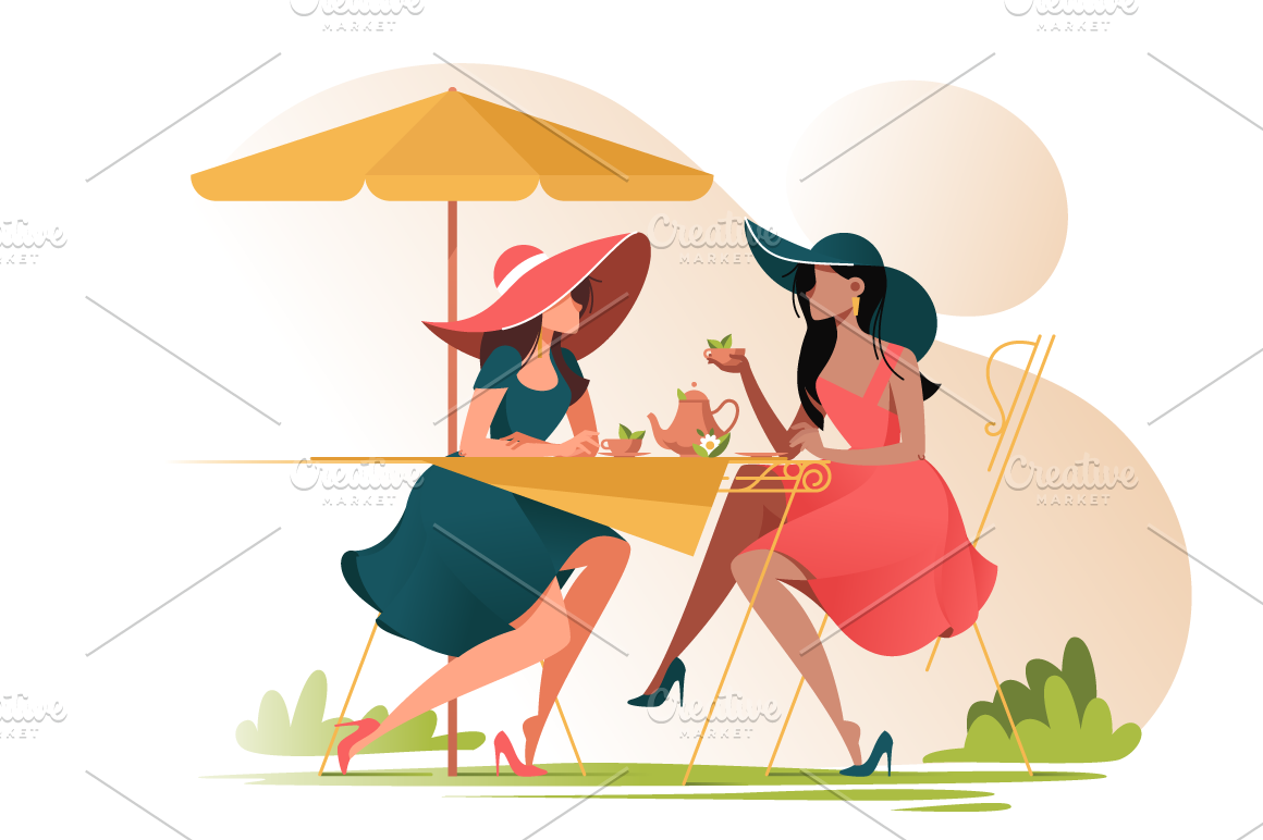 Girls in the cafe | Food Illustrations ~ Creative Market