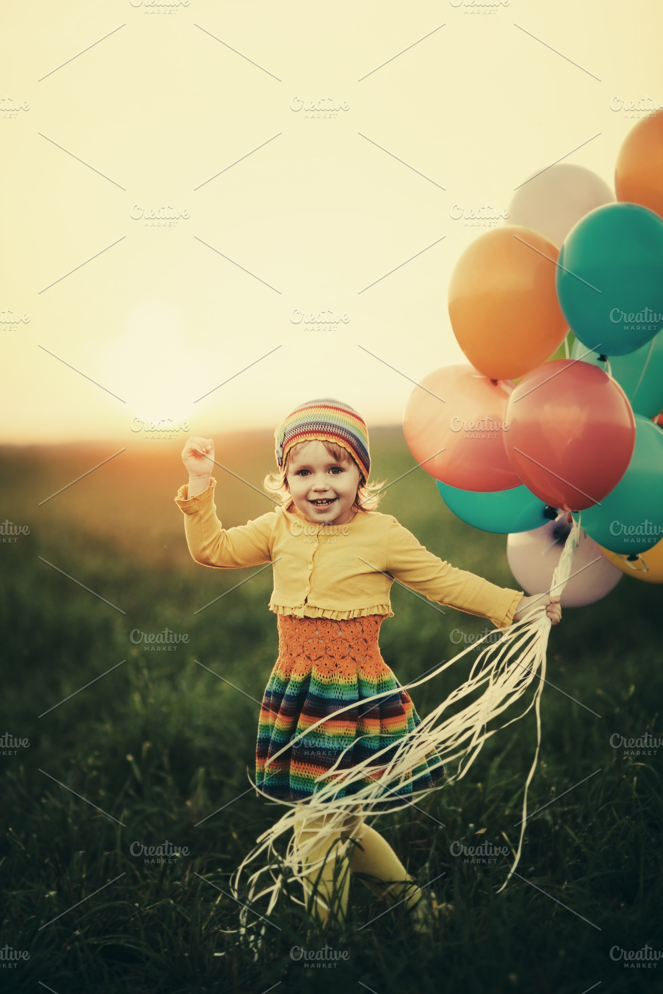 happy girl with balloons | High-Quality People Images ~ Creative Market