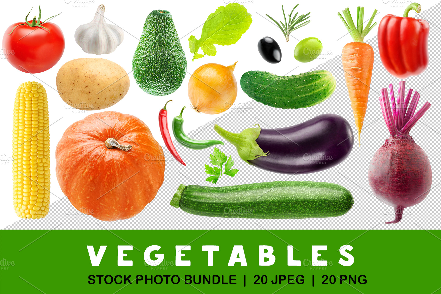 20 fresh vegetables Graphic Objects Creative Market