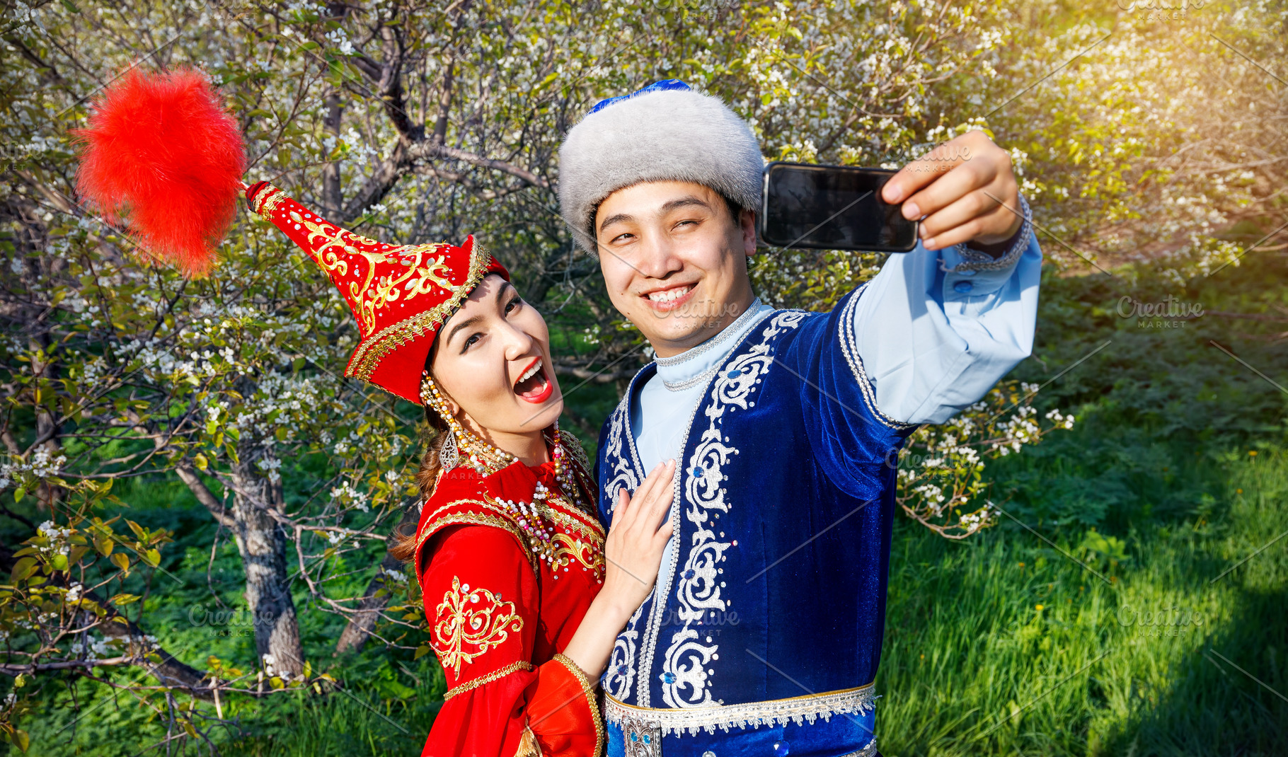 Funny Kazakh Couple In The Garden High Quality People Images 