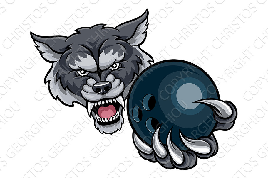 Wolf Holding Bowling Ball Mascot Graphics Creative Market