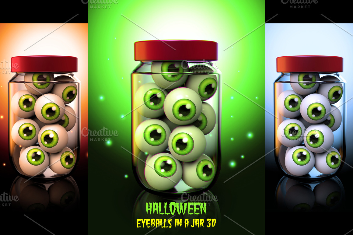 Halloween Eyeballs in a Jar 3D Illustrations Creative Market