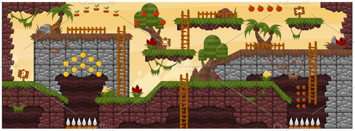 Platformer Game Tile Set 6 | Animal Illustrations ~ Creative Market