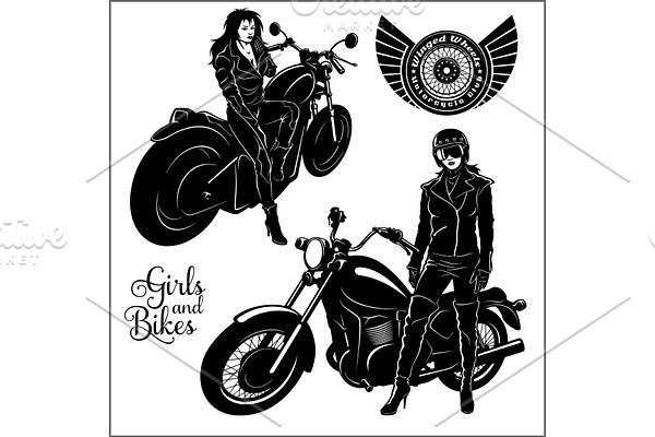 Download Sexy Biker Girl Monochrome Vector Pre Designed Vector Graphics Creative Market