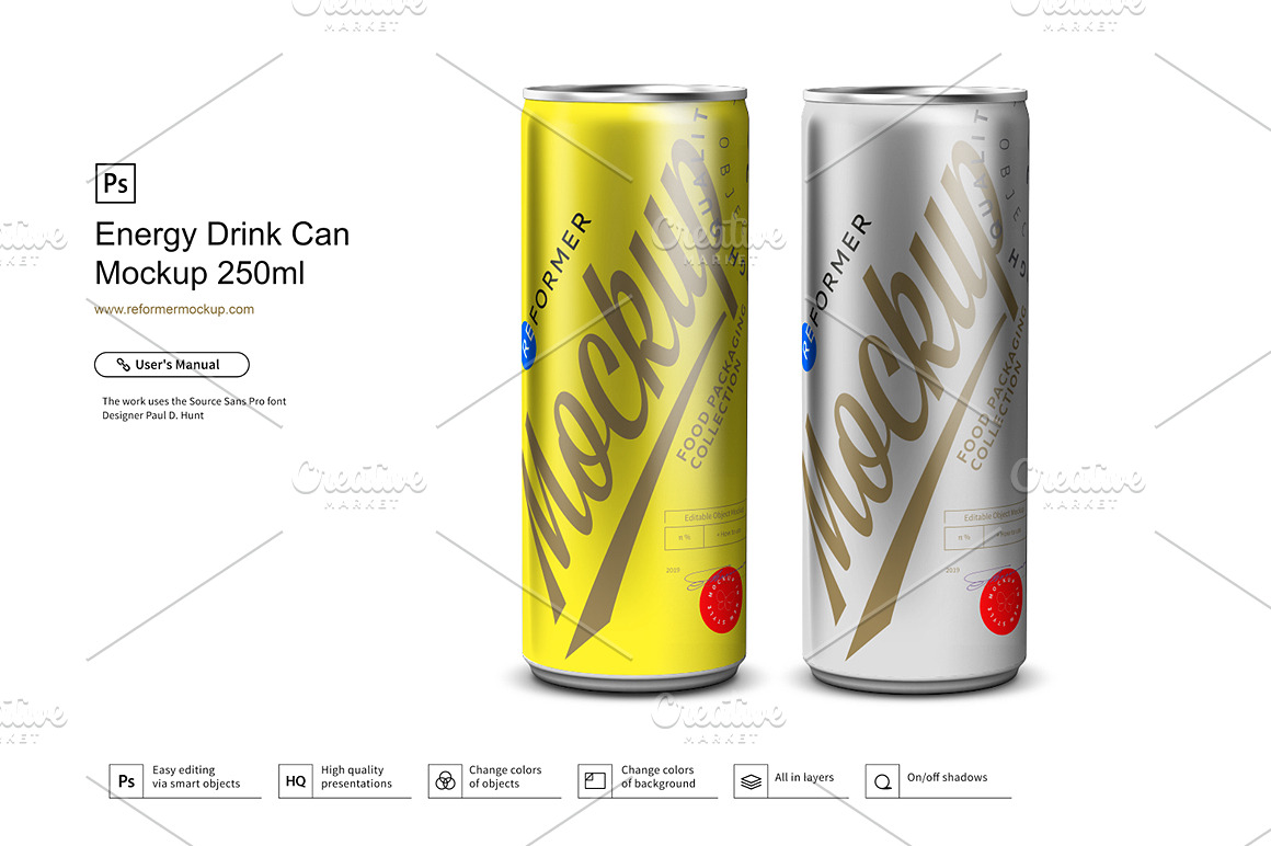 Download Energy Drink Can Mockup 250ml Creative Photoshop Templates Creative Market