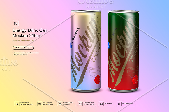 Download Energy Drink Can Mockup 250ml Creative Photoshop Templates Creative Market