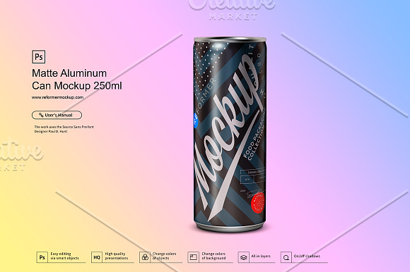 Download Matte Aluminum Can Mockup 250ml Creative Photoshop Templates Creative Market