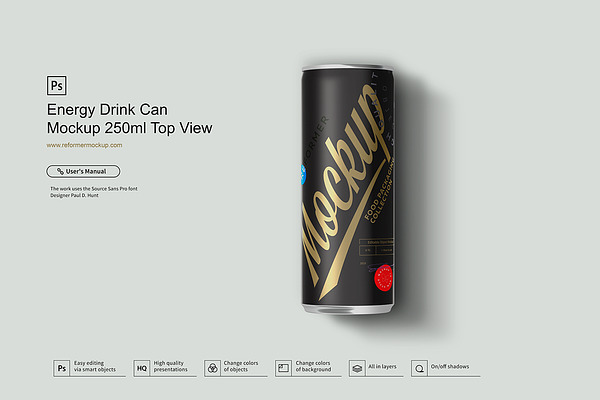 Energy Drink Can Mockup 250ml | Packaging Mockups