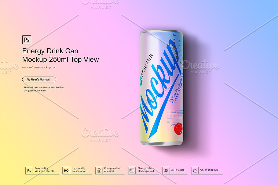 Download Energy Drink Can Mockup 250ml | Creative Photoshop Templates ~ Creative Market