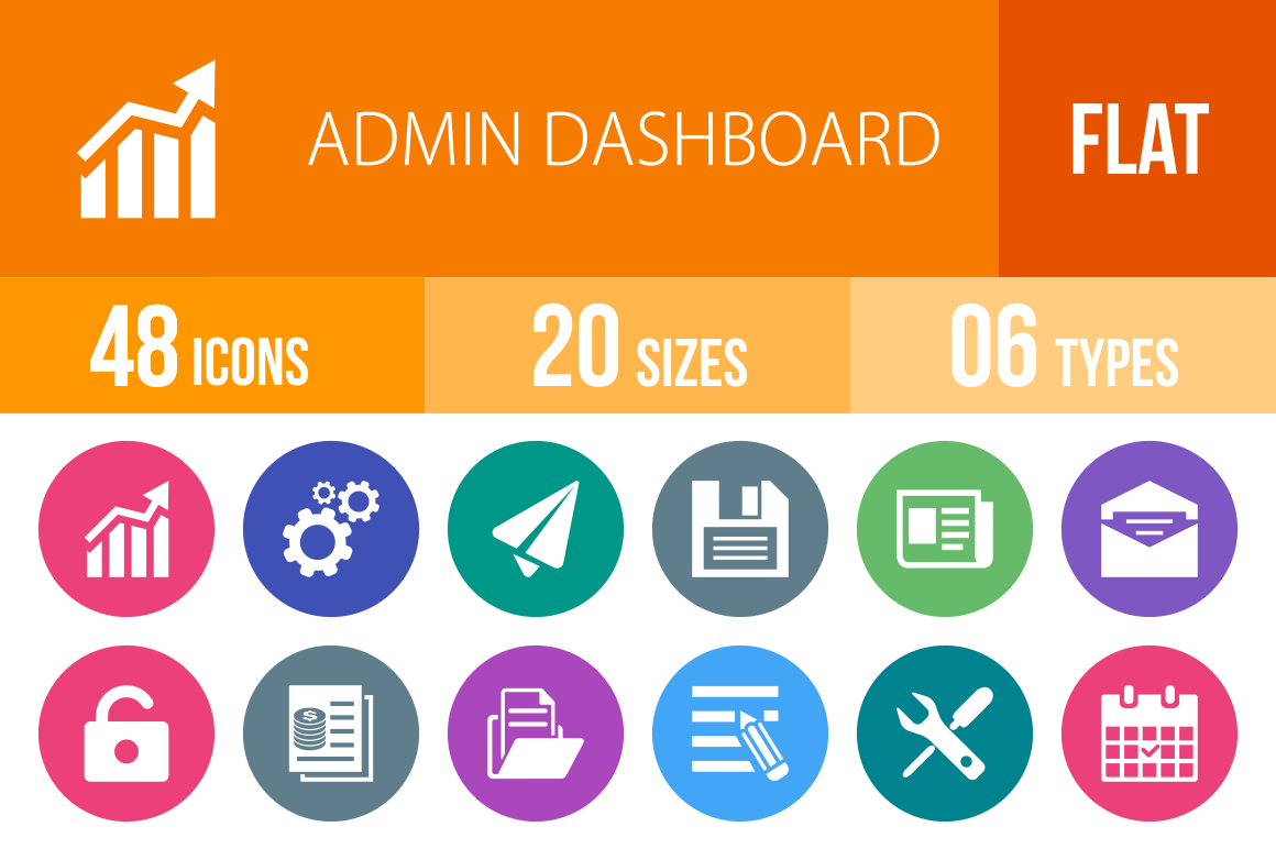 48 Admin Dashboard Flat Round Icons Icons Creative Market