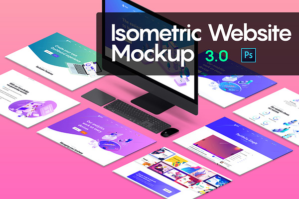 Download Isometric Website Mockup 2 0 Creative Photoshop Templates Creative Market