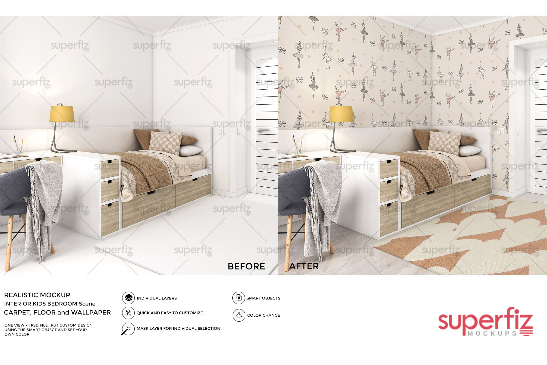 Download Wallpaper Mockup Kids Bedroom Sm62 Creative Photoshop Templates Creative Market