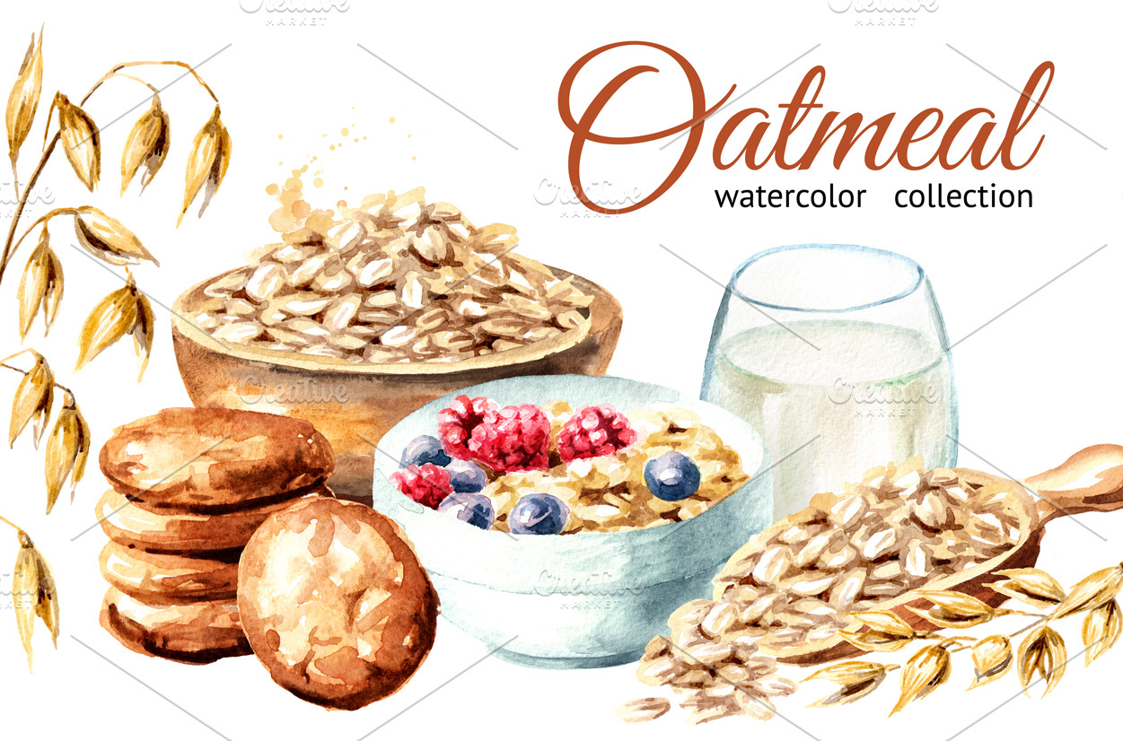 Oatmeal. Watercolor collection | Food Illustrations ~ Creative Market