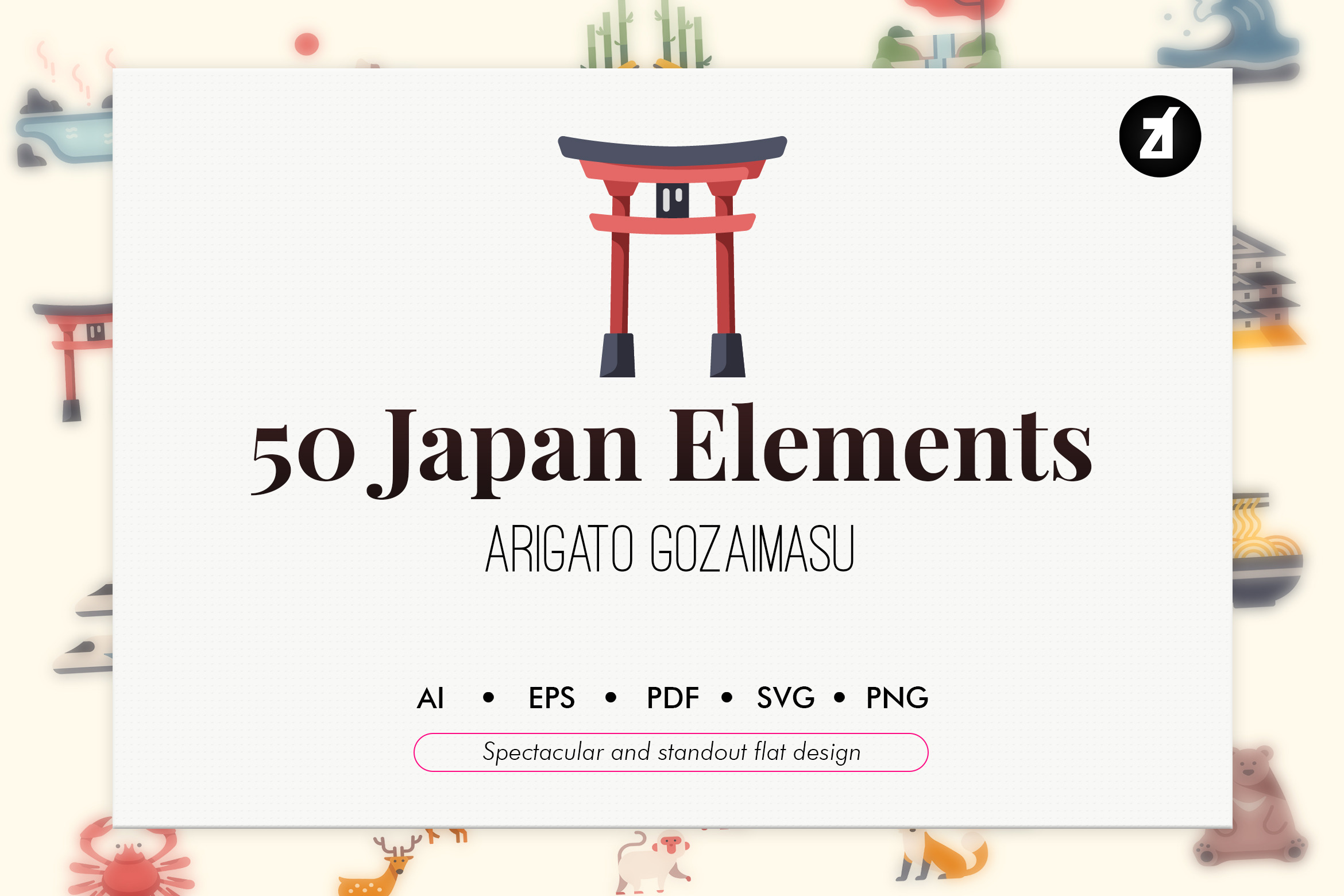 50 Japan Elements Flat Icon Pre Designed Illustrator Graphics Creative Market