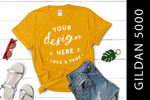 Gold Gildan 5000 Girls Tshirt Mockup Creative Illustrator Templates Creative Market