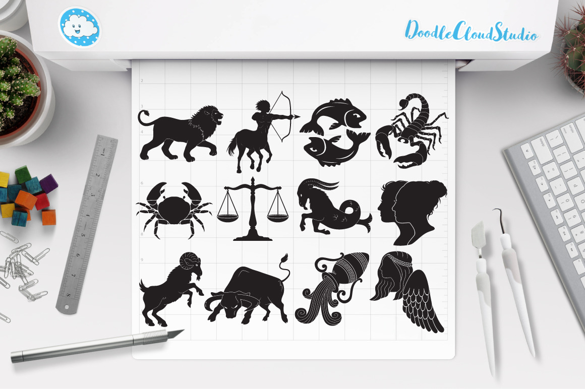 12 Illustrated Zodiac Sign Svg Pre Designed Photoshop Graphics Creative Market